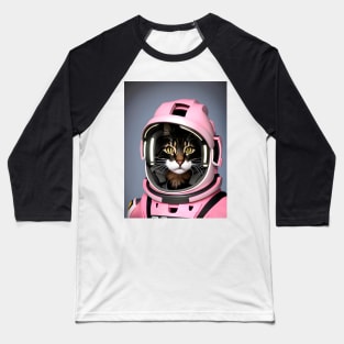 Pink Astronaut Cat- Modern Digital Art Baseball T-Shirt
